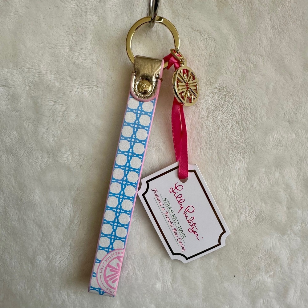 Lilly Pulitzer NWT Frenchie Blue Caning Strap Keychain Citrus Charm